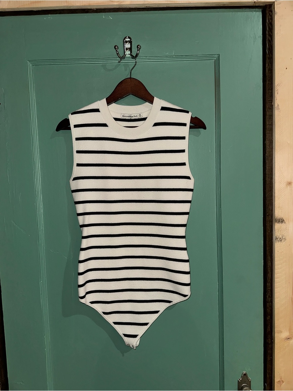 Abercrombie & Fitch Sleeveless Striped Knit Bodysuit in White and Black